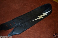 Carlino Custom Silver Lightening Double Bolt Black Leather Guitar Strap