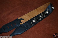 Carlino Custom Studded Nibiru Black Leather Guitar Strap, Tobacco Suede back