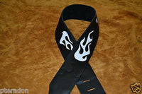 Carlino Custom White Leather Flame Black Leather Guitar Strap