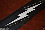 Carlino Custom White Lightening Double Bolt/Swirl stud blk leather Guitar Strap