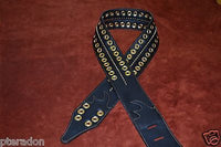 Carlino Custom Select Black Leather and Gold Grommet and Stud Metal Guitar Strap