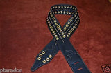 Carlino Custom Select Black Leather and Gold Grommet and Stud Metal Guitar Strap