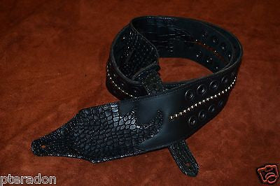 Carlino Custom Select Black Leather & Black Grommet and Stud Metal Guitar Strap