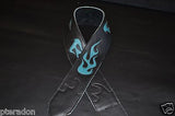 Carlino Custom Teal Leather Flame Black Leather Guitar Strap