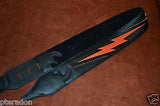 Carlino Custom Orange Lightening Double Bolt/Studded Leather Guitar Strap