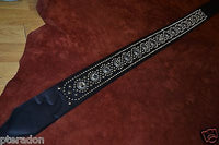 Carlino Exotic Series Abalone Concho Studded Black Leather Guitar Strap