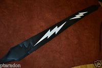 Carlino Custom White Leather Lightening Double Bolt Black Leather Guitar Strap