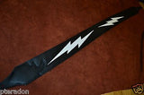 Carlino Custom White Leather Lightening Double Bolt Black Leather Guitar Strap