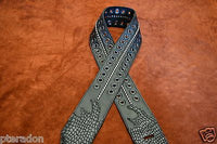 Carlino Custom Select Black Leather & Black Grommet and Stud Metal Guitar Strap