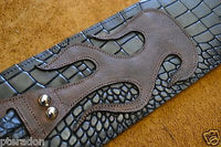 Carlino Gladiator Crocodile Pattern Cowhide 3.5" Black Leather Strap with Flames