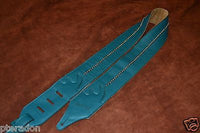 Carlino Custom Single Stud Row Luxury Leather Guitar Strap, Teal w/Tobacco back