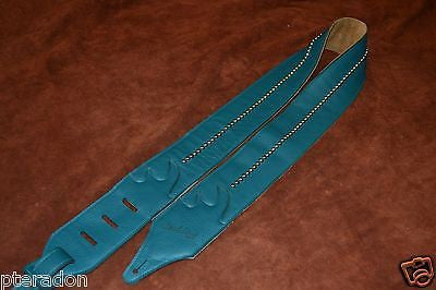 Carlino Custom Single Stud Row Luxury Leather Guitar Strap, Teal w/Tobacco back