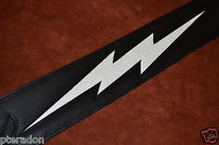 Carlino Custom White Leather Lightening Double Bolt Black Leather Guitar Strap