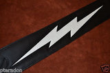 Carlino Custom White Leather Lightening Double Bolt Black Leather Guitar Strap