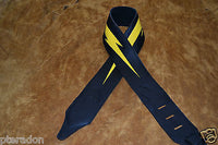 Carlino Custom Yellow Lightening Bolt Black Leather Guitar Strap