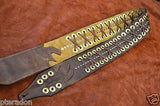 Carlino MetalMan Brown Leather Brass Grommet Guitar Strap, 3.05" wide with lace