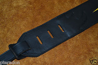 Carlino Custom Yellow Lightening Bolt Black Leather Guitar Strap