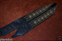 Carlino Exotic Series Tiger Eye Concho Studded Black Leather Guitar Strap
