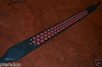 Carlino Custom Black and Red Leather Woven Checkerboard Guitar Strap with Studs