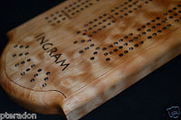 Custom Cribbage Board Laser Engraved Cherry Personalized, Inlaid, with pegs