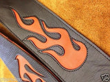 Carlino Custom Orange Leather Flame Black Leather Guitar Strap