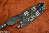 Carlino MetalMan Black Leather British Steel Guitar Strap, 3.5" , Chrome rings
