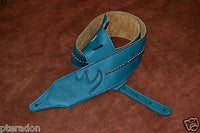 Carlino Custom Single Stud Row Luxury Leather Guitar Strap, Teal w/Tobacco back