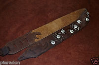 Carlino Custom Studded Western Swirl Kodiak Oiled Brown Leather Guitar Strap