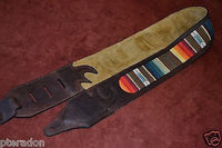 Carlino Custom Santa Fe Brown Leather Cartouche Guitar Strap, Atzec Rio Grande