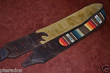 Carlino Custom Santa Fe Brown Leather Cartouche Guitar Strap, Atzec Rio Grande
