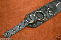 Carlino MetalMan Black Leather Grommet Crocodile ends Guitar Strap, 3.5"  w/lace
