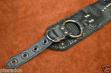 Carlino MetalMan Black Leather Grommet Crocodile ends Guitar Strap, 3.5"  w/lace