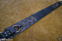 Carlino Gladiator Crocodile Pattern Cowhide 3.5" Black Leather Strap with Flames