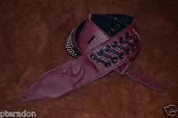 Carlino Custom Dark Red Leather Grommet /Stud /Lace Metal Guitar strap