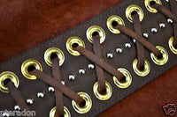 Carlino MetalMan Brown Leather Brass Grommet Guitar Strap, 3.05" wide with lace