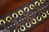 Carlino MetalMan Brown Leather Brass Grommet Guitar Strap, 3.05" wide with lace