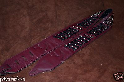 Carlino Custom Dark Red Leather Grommet /Stud /Lace Metal Guitar strap