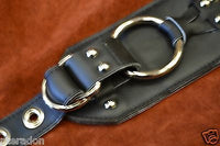 Carlino MetalMan Black Leather British Steel Guitar Strap, 3.5" , Chrome rings