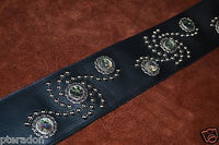 Carlino Custom Studded Western Swirl Black Leather w/abalone Conchos 3.1" wide