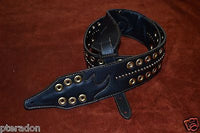 Carlino Custom Select Black Leather and Gold Grommet and Stud Metal Guitar Strap