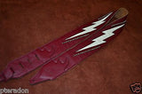 Carlino Custom Wine/Cream Lightening Double Bolt/Studded Leather Guitar Strap