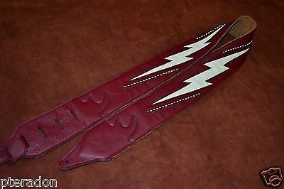 Carlino Custom Wine/Cream Lightening Double Bolt/Studded Leather Guitar Strap