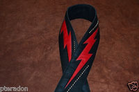 Carlino Custom Red Lightening Double Bolt/Studded Black Leather Guitar Strap