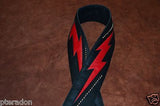 Carlino Custom Red Lightening Double Bolt/Studded Black Leather Guitar Strap