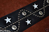 Carlino Custom NEW Sine Wave/Star Stud Leather Guitar Strap 3" wide Full length
