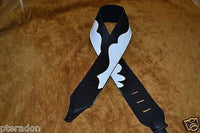 Carlino Custom Leather Guitar Strap, Black and White Leather Wave Design