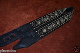 Carlino Exotic Series Abalone Concho Studded Black Leather Guitar Strap
