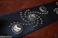 Carlino Custom Studded Western Swirl Black Leather w/abalone Conchos 3.1" wide
