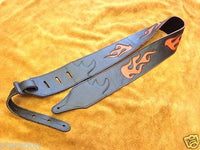 Carlino Custom Orange Leather Flame Black Leather Guitar Strap