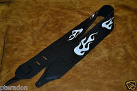 Carlino Custom White Leather Flame Black Leather Guitar Strap